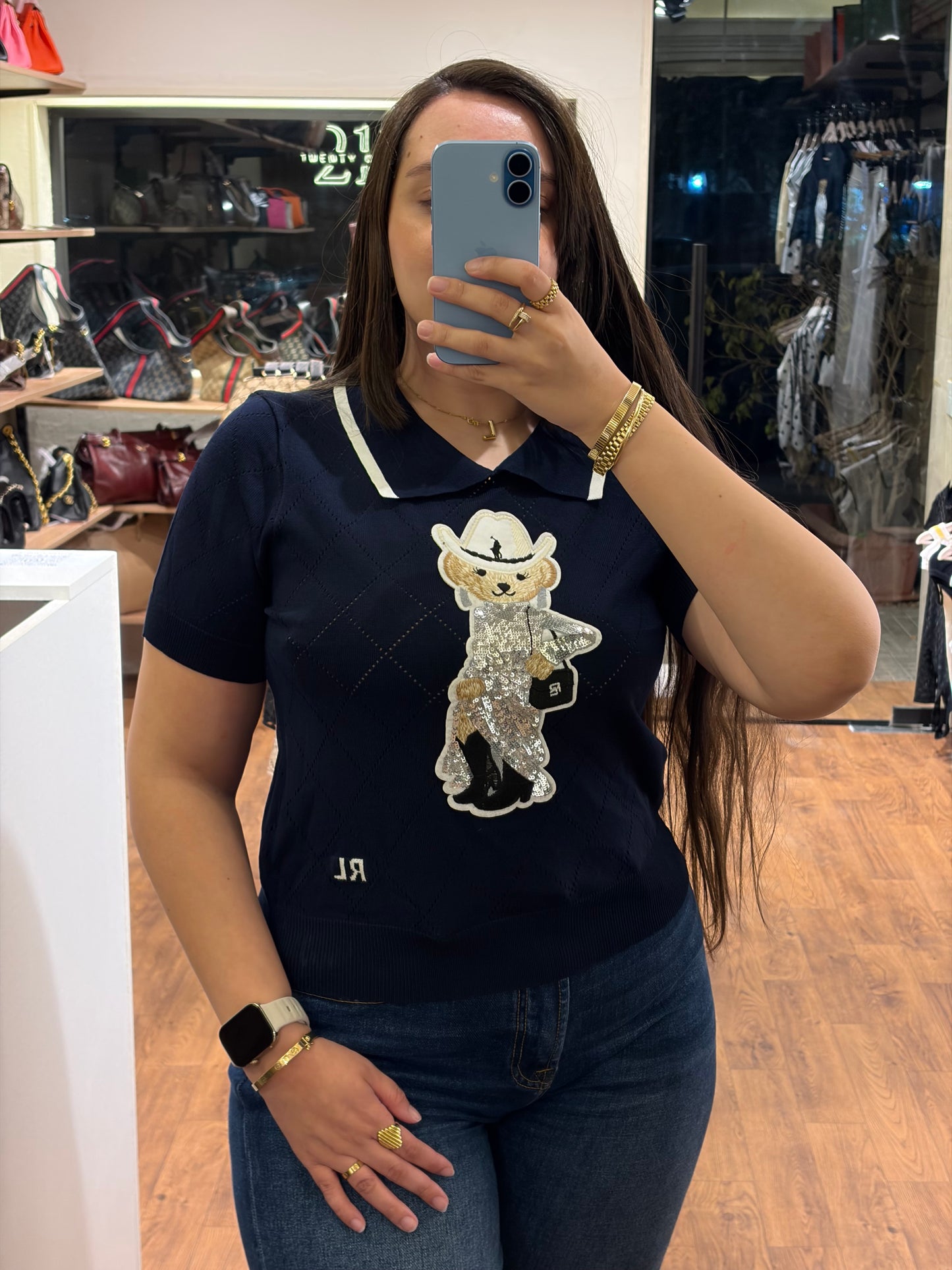 P O L O Bear Half Sleeves Collar Neck Knit T-shirt