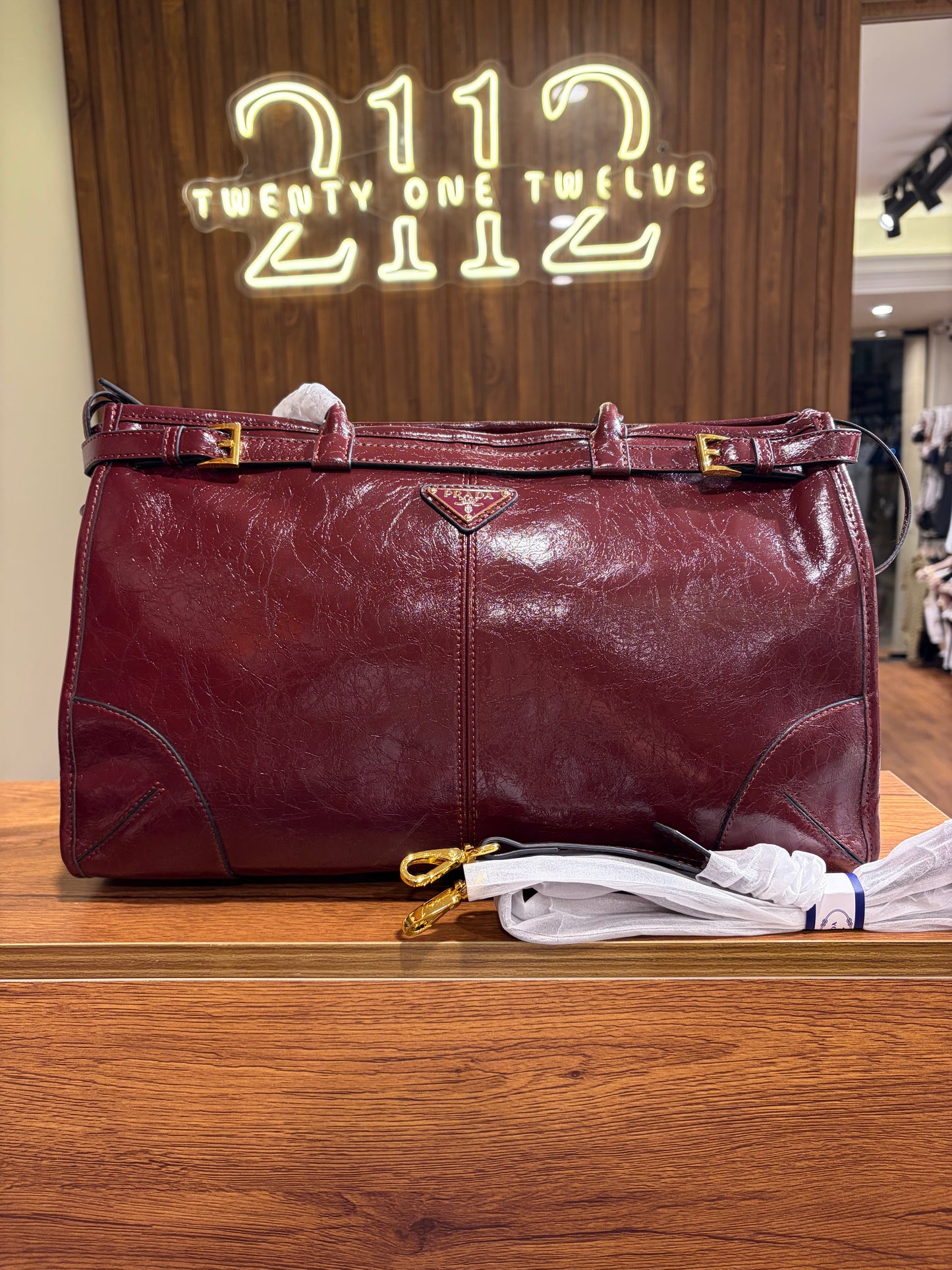 P R A D A Bonnie Large Leather Handbag