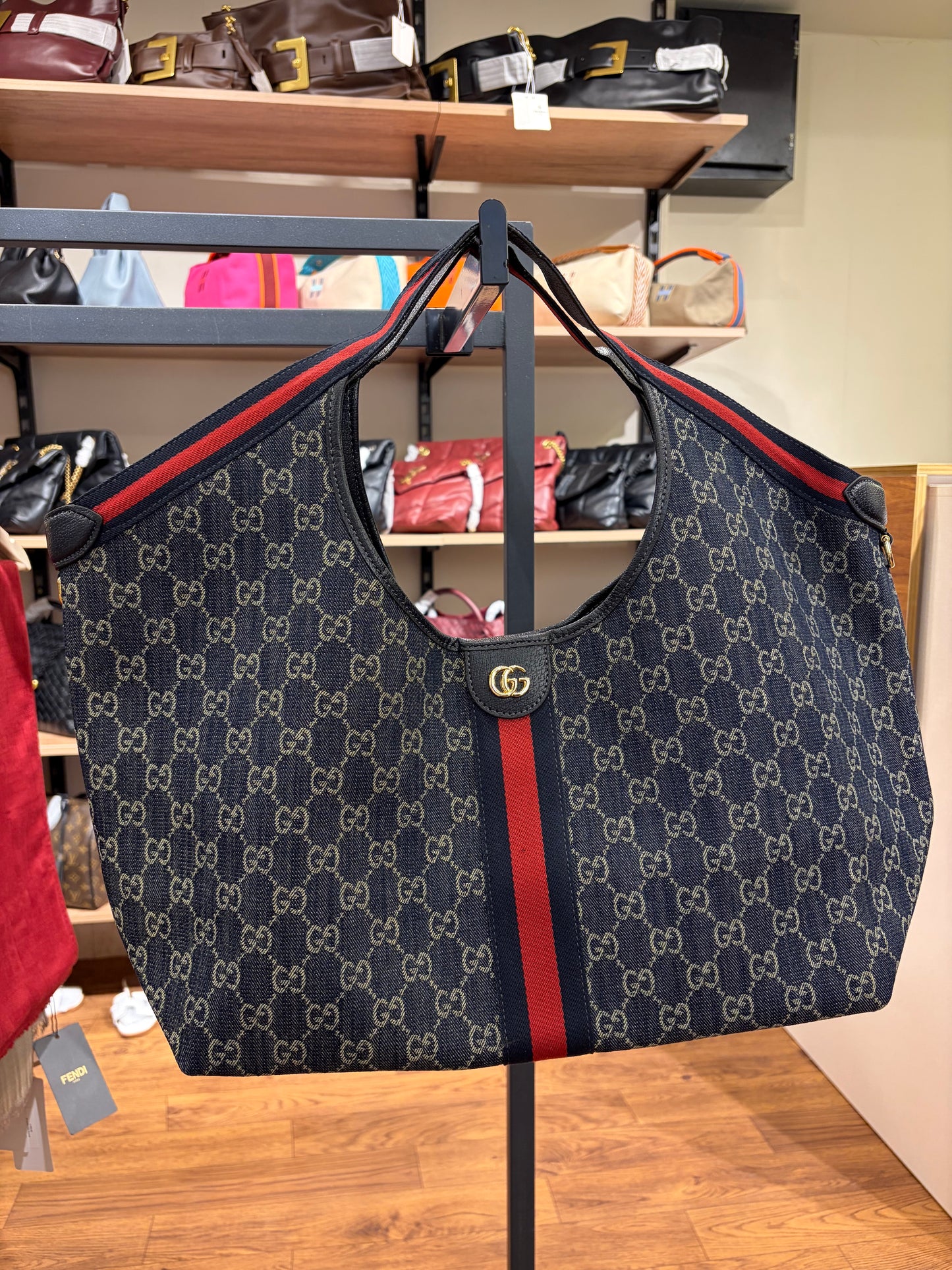 G U C C I Giglio Blue Large Tote Bag