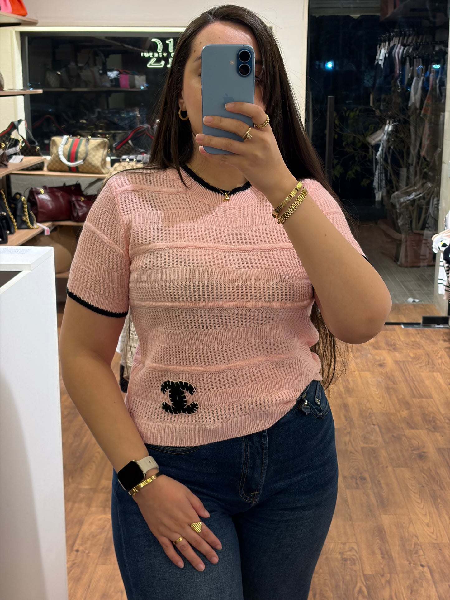 C H A N E L Mesh Half Sleeves T-shirt