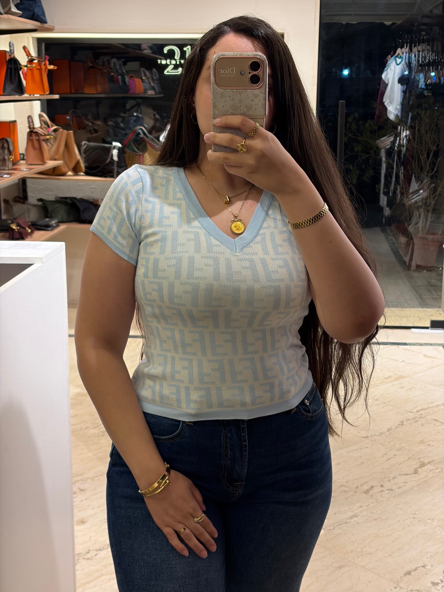 F E N D I Half Sleeves Top