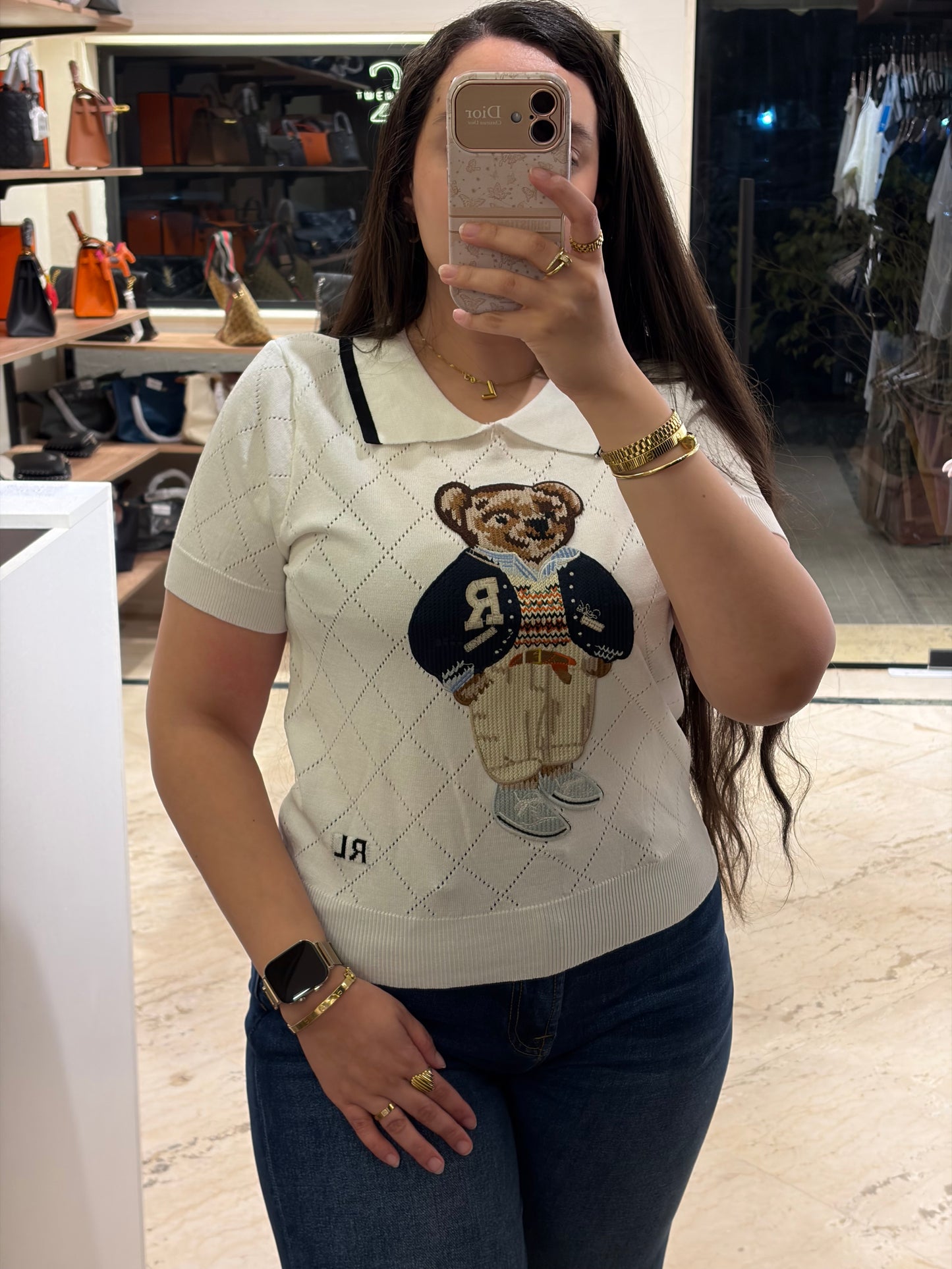 R A L P H Bear Half Sleeves Collar Neck Knit T-shirt
