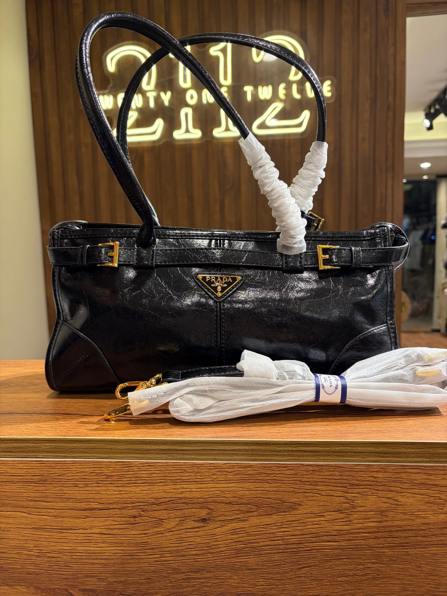 P R A D A Bonnie Medium Leather Handbag