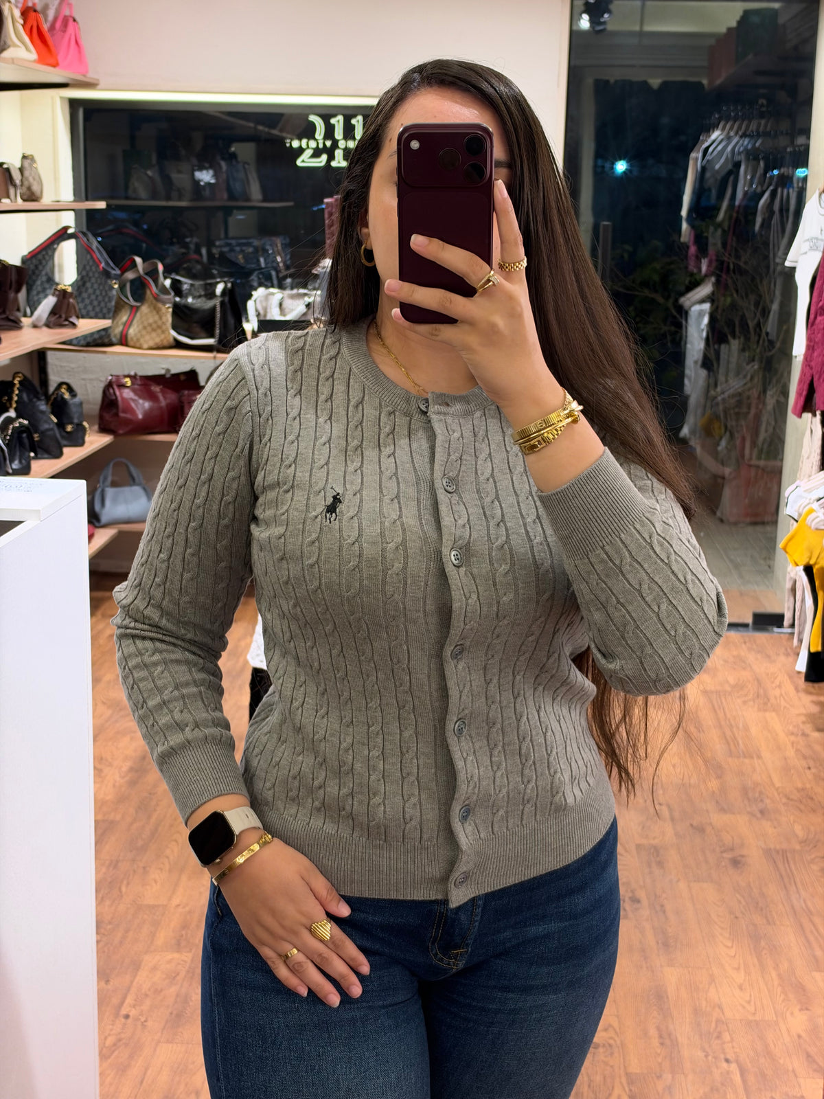 P O L O Cable-Knit Crewneck Cardigan
