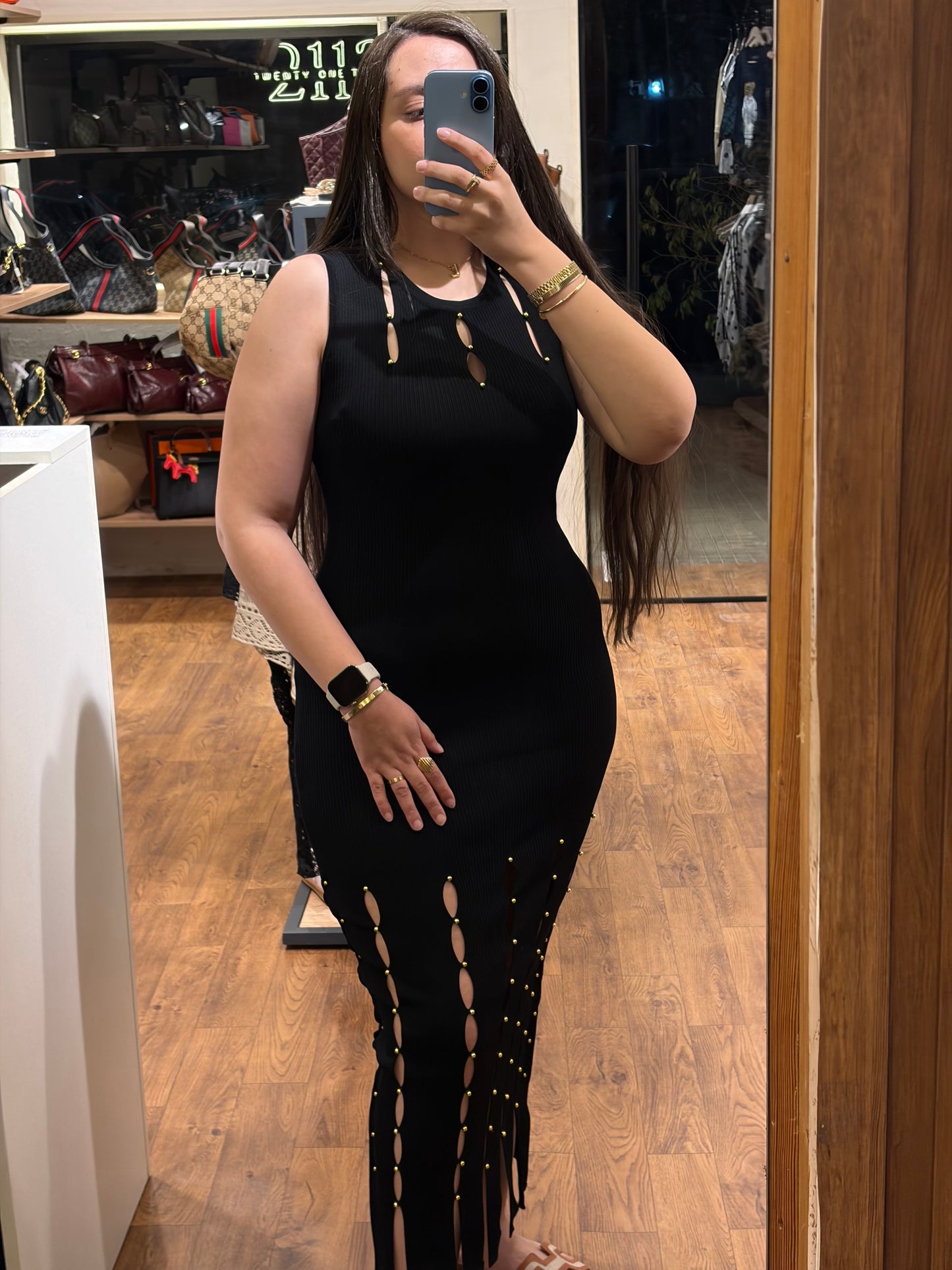 S A N D R O Gildana Embellished Cutout Knit Maxi Dress