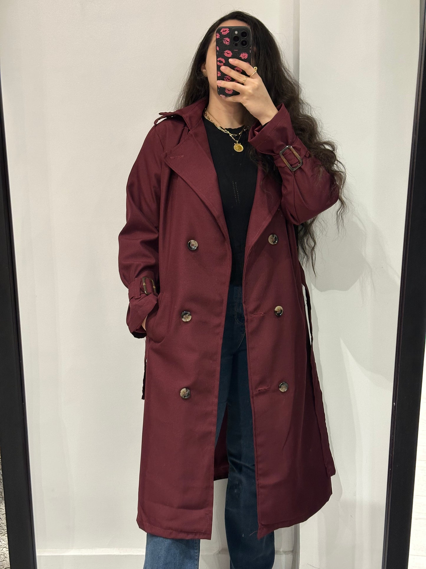 Burgundy trench coat