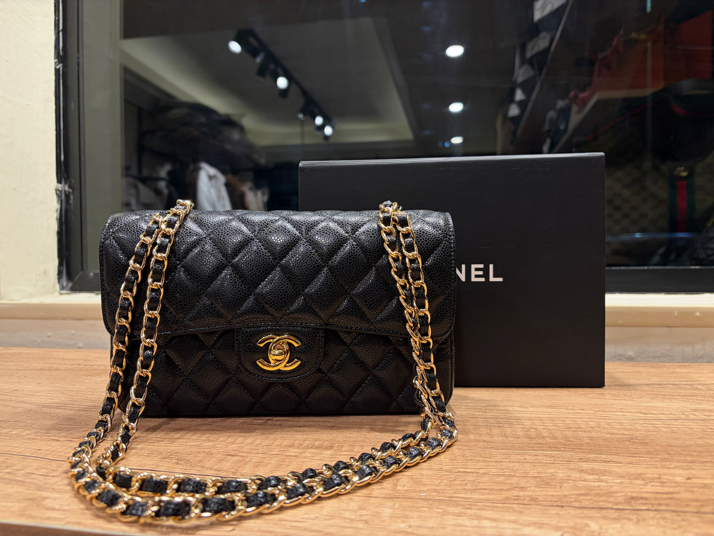 C H A N E L Classic Double Flap Small Black Caviar Gold Hardware