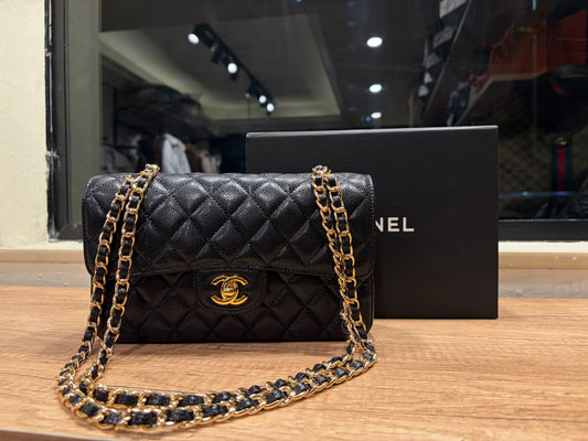 C H A N E L Classic Double Flap Small Black Caviar Gold Hardware
