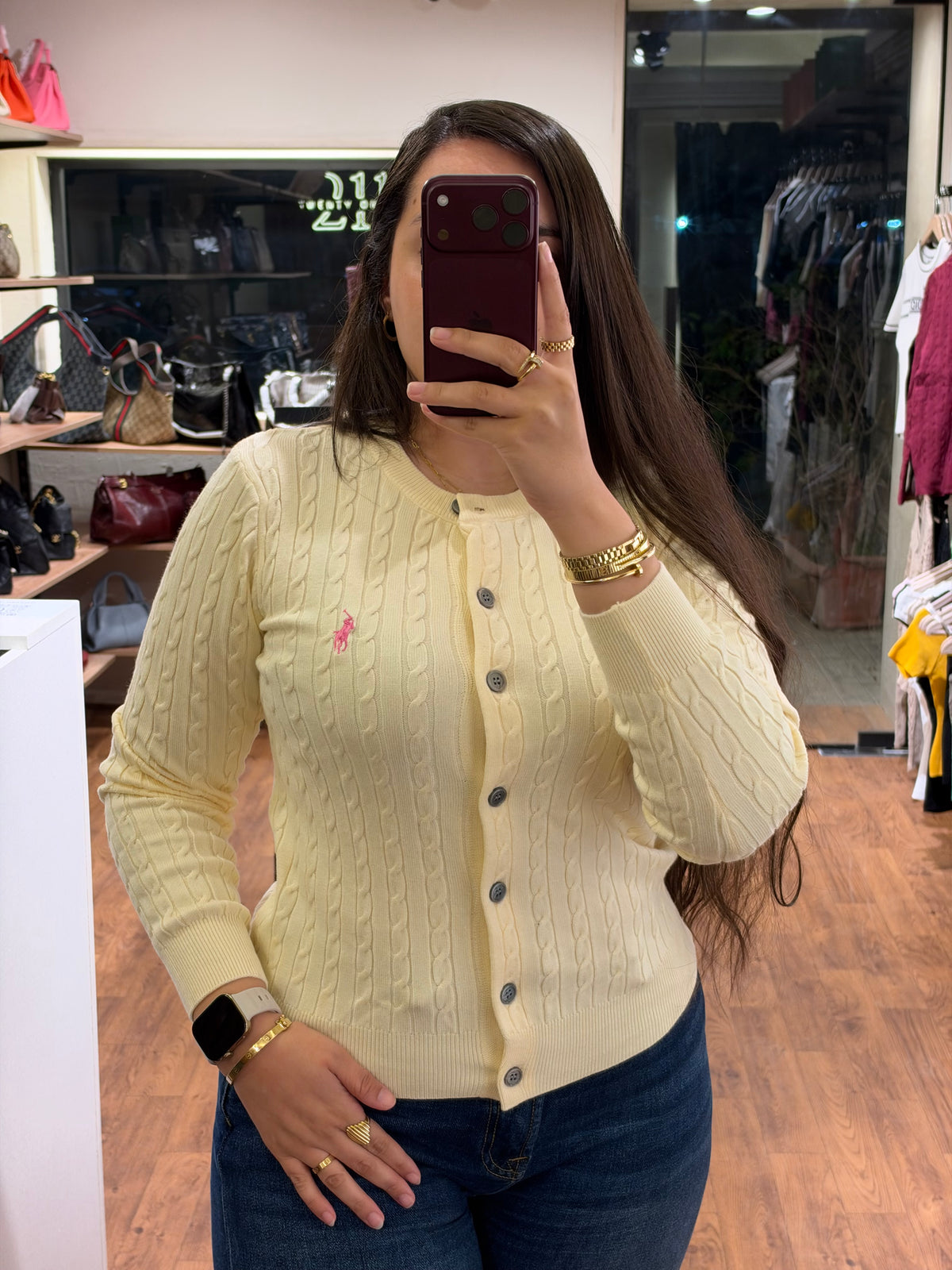 P O L O Cable-Knit Crewneck Cardigan