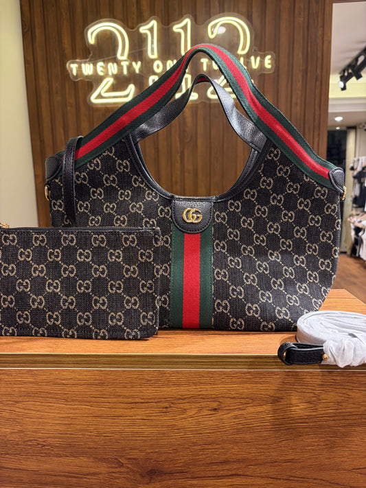 G U C C I Giglio Black Denim Small Tote Bag