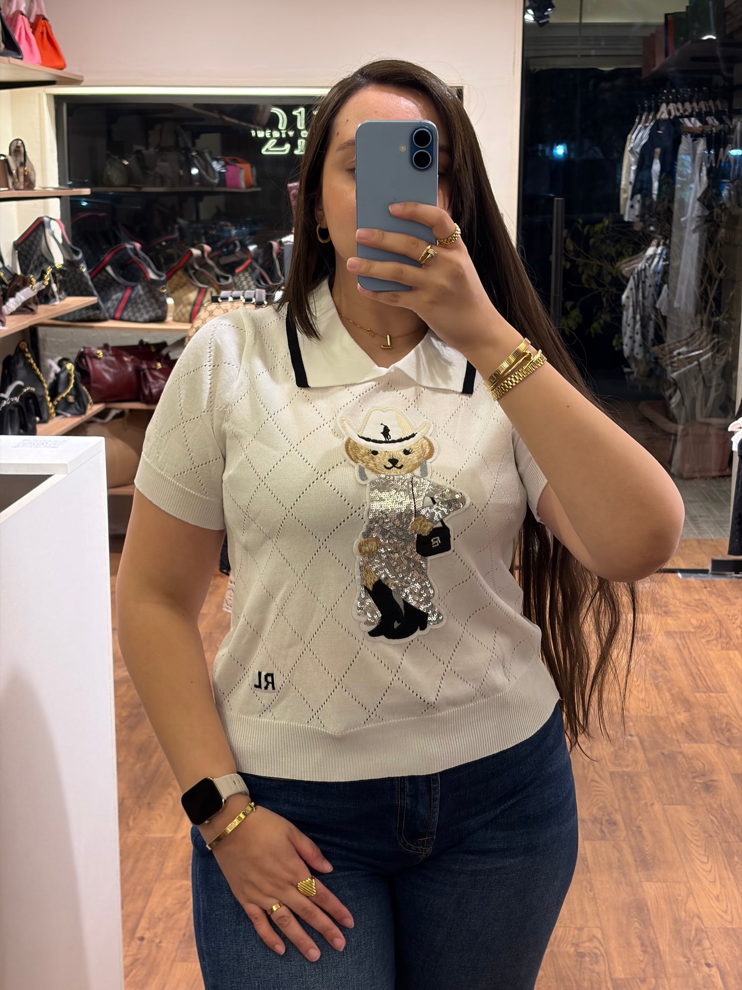 P O L O Bear Half Sleeves Collar Neck Knit T-shirt