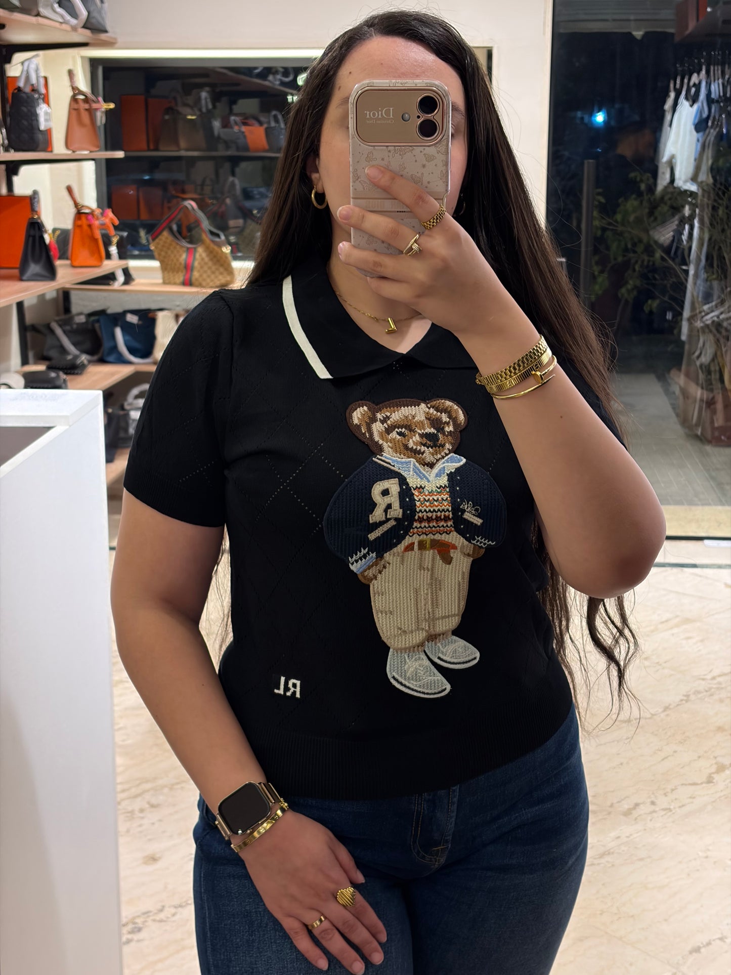 R A L P H Bear Half Sleeves Collar Neck Knit T-shirt