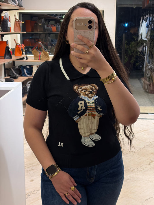 R A L P H Bear Half Sleeves Collar Neck Knit T-shirt