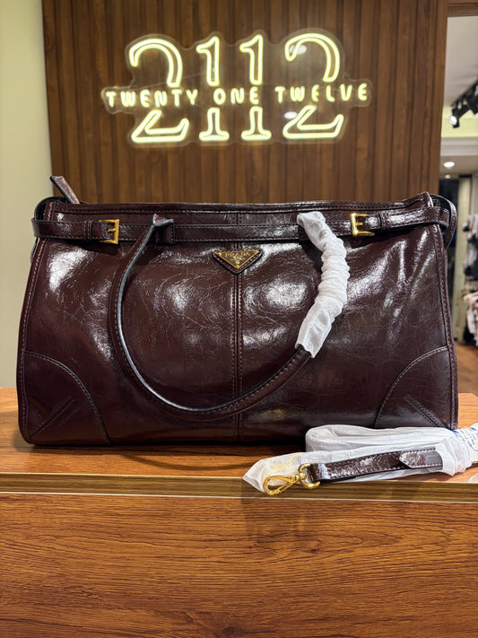 P R A D A Bonnie Large Leather Handbag