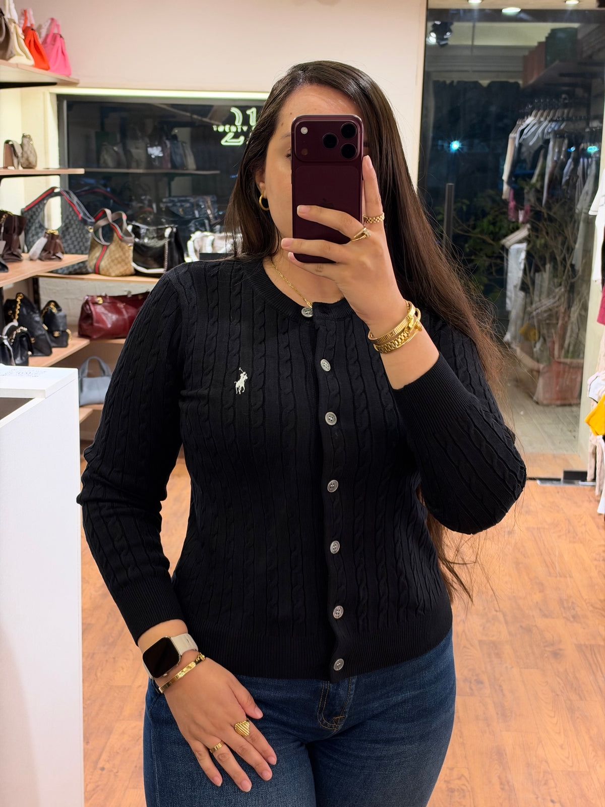 P O L O Cable-Knit Crewneck Cardigan