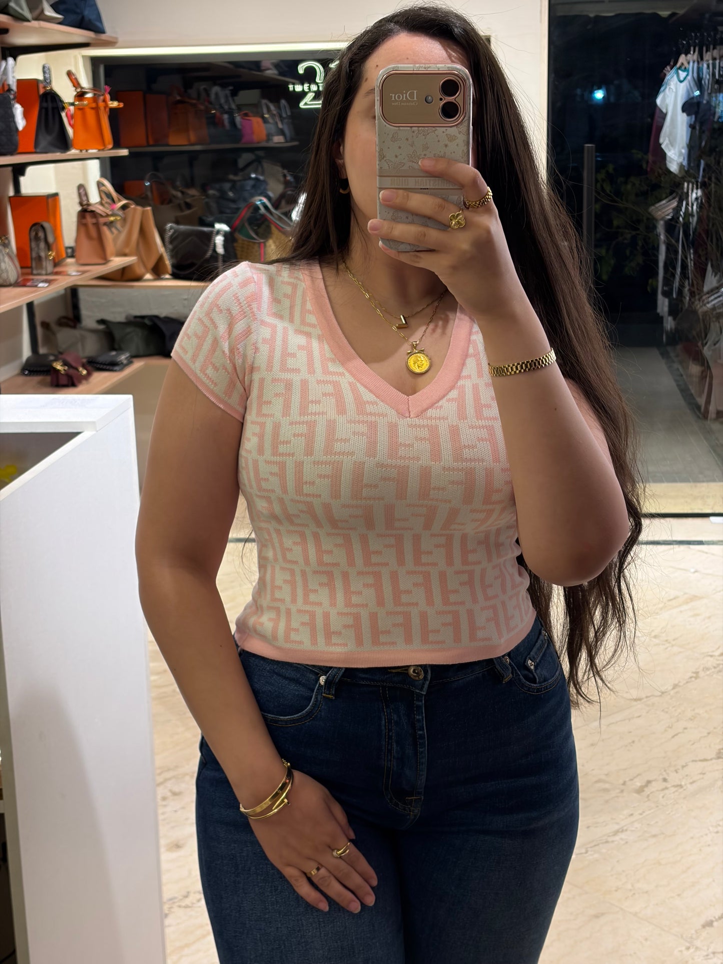 F E N D I Half Sleeves T-shirt