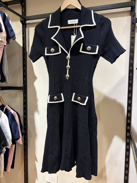 S E L F P O R T R A I T Knit Contrast Collar Neck Short Dress