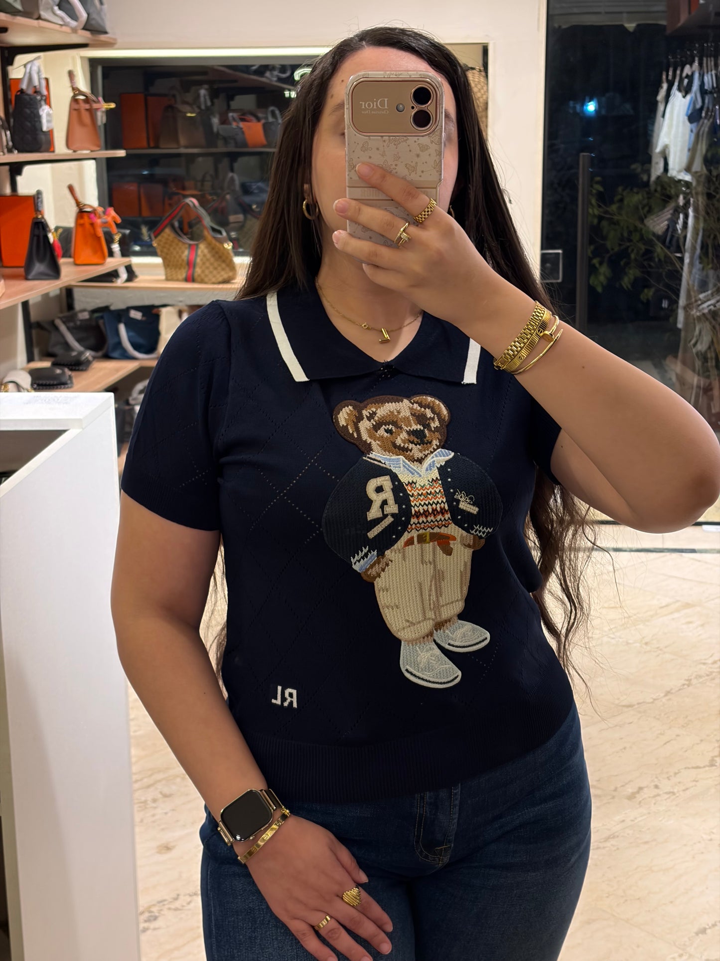 R A L P H Bear Half Sleeves Collar Neck Knit T-shirt