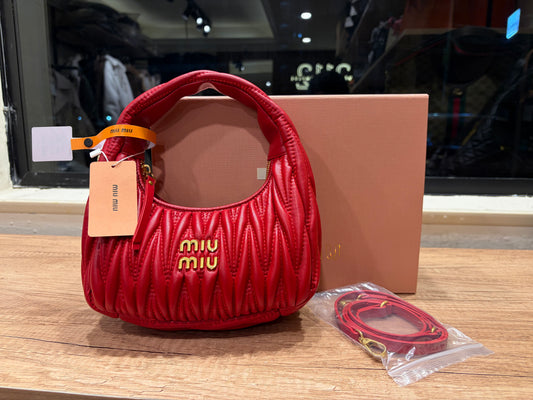 M I U M I U Wander Matelassé Nappa Leather Hobo Bag