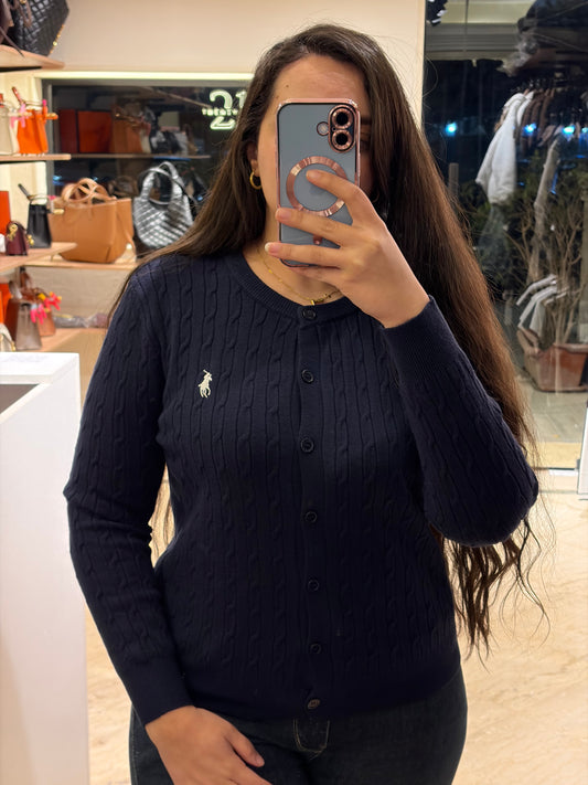 P O L O Cable-Knit Crewneck Cardigan