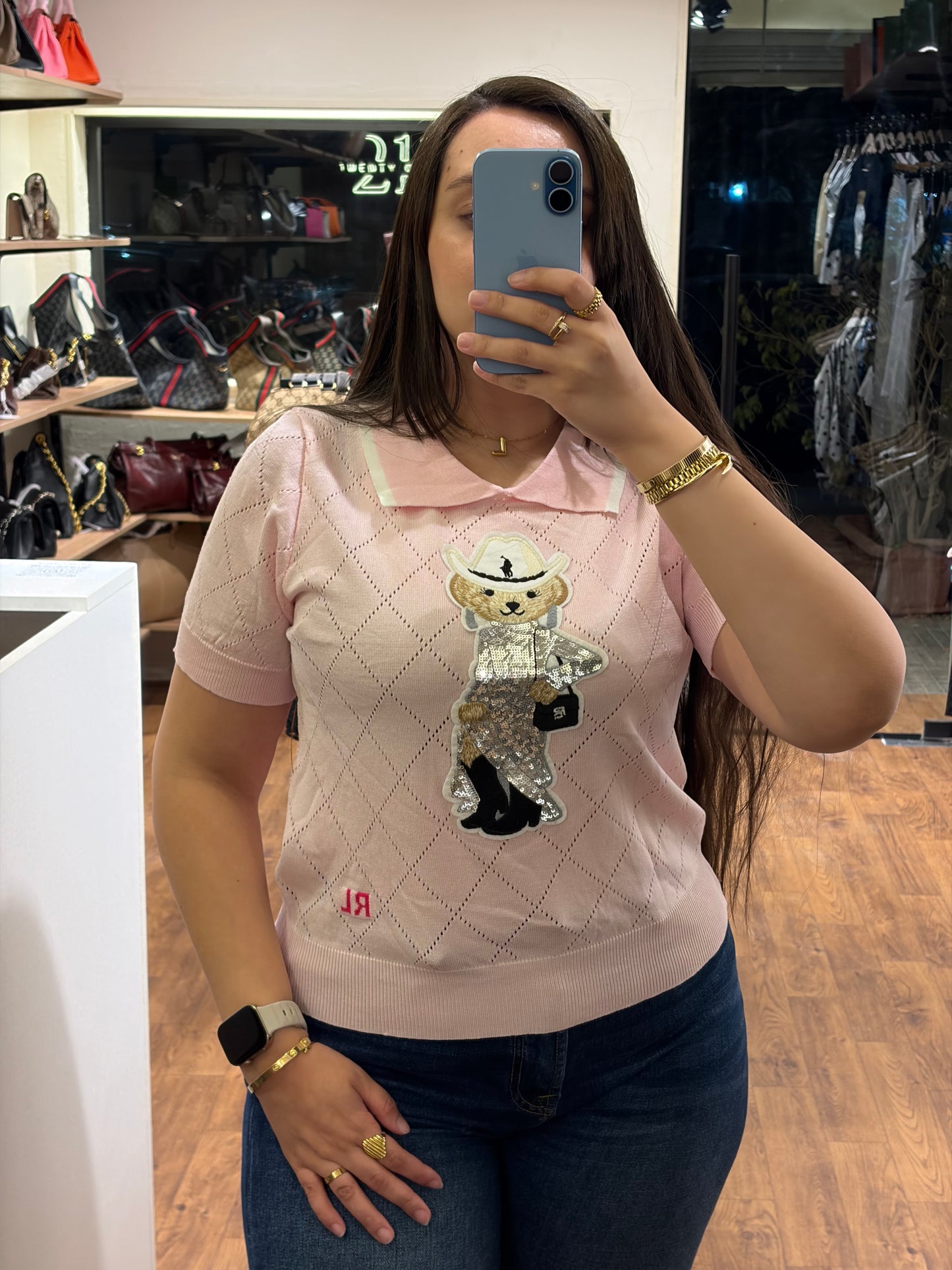 P O L O Bear Half Sleeves Collar Neck Knit T-shirt