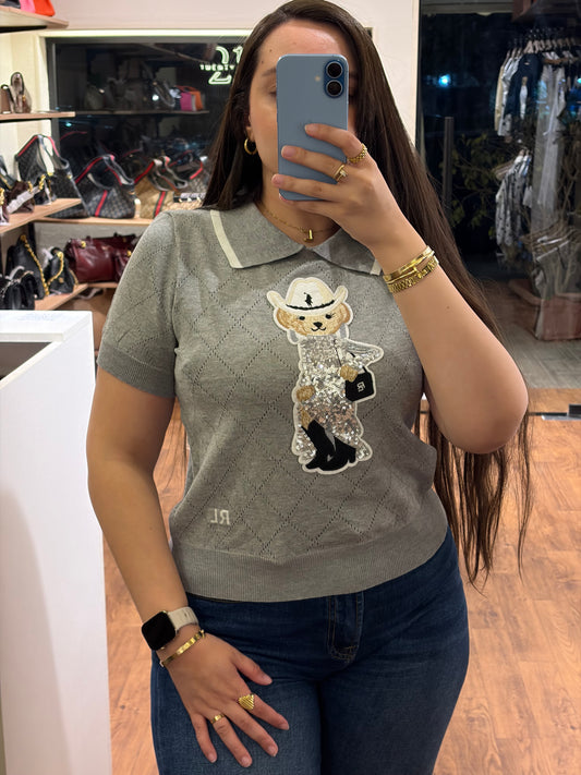 P O L O Bear Half Sleeves Collar Neck Knit T-shirt