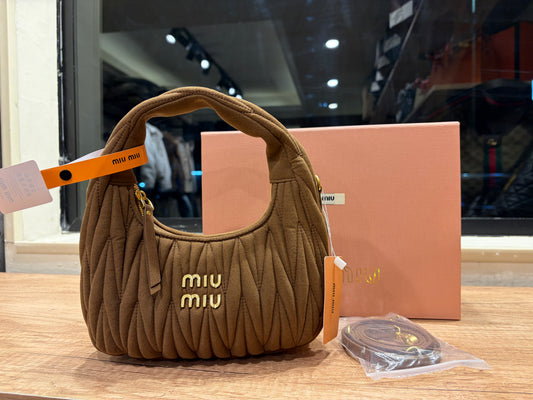 M I U M I U Wander Matelassé Suede Hobo Bag