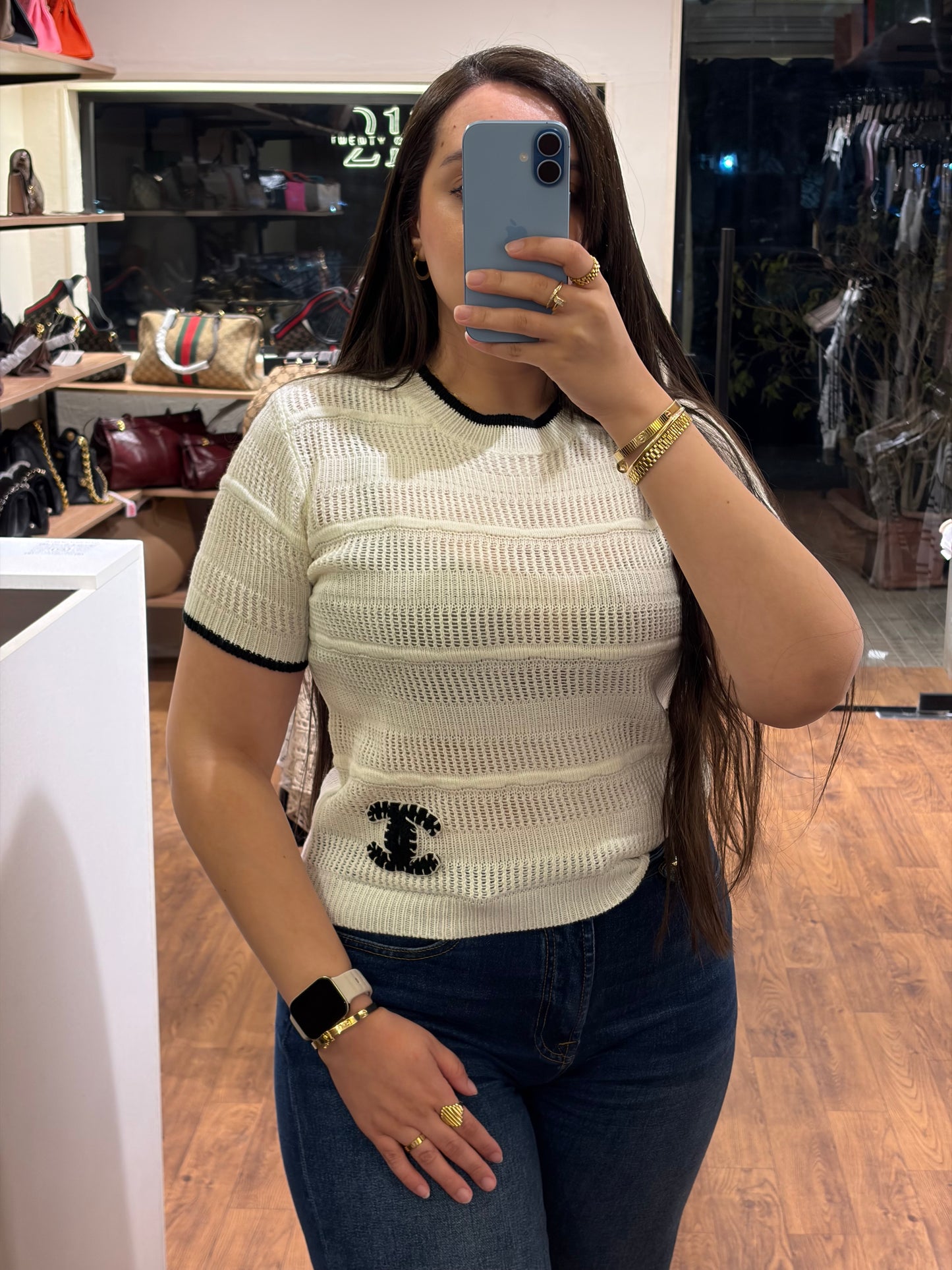 C H A N E L Mesh Half Sleeves T-shirt