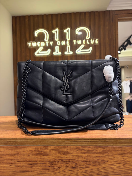 Y S L Medium Loulou Puffer Shoulder Bag Black Hardware 27