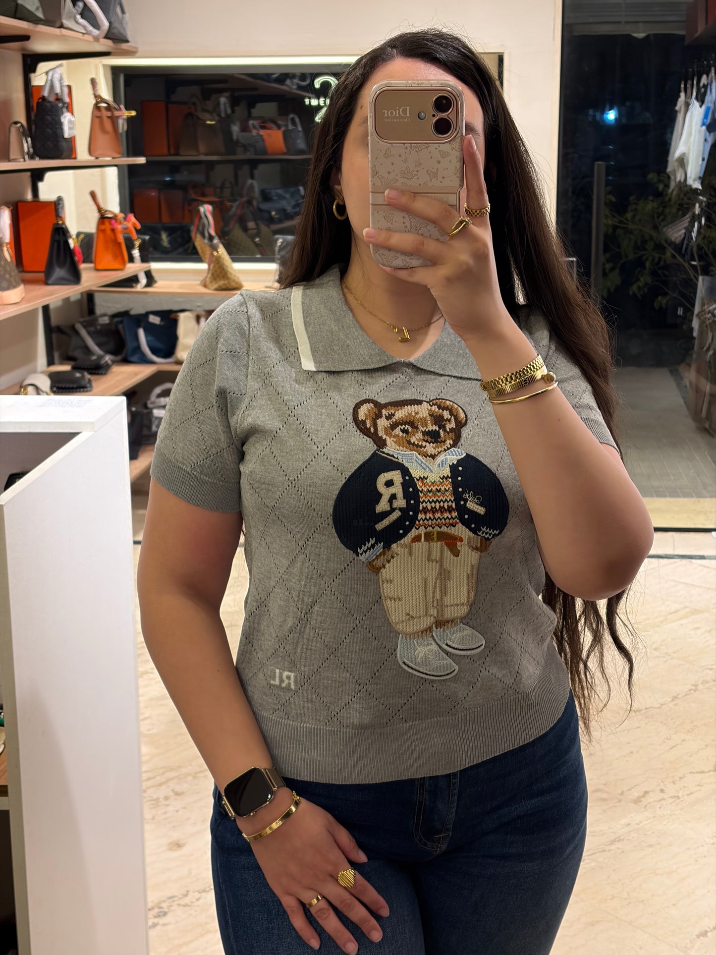 R A L P H Bear Half Sleeves Collar Neck Knit T-shirt
