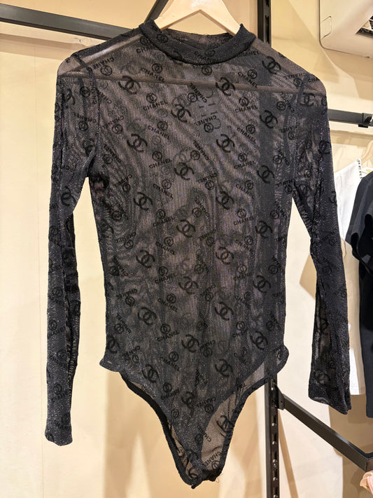 C H A N E L Tulle Long Sleeves Shiny Bodysuit