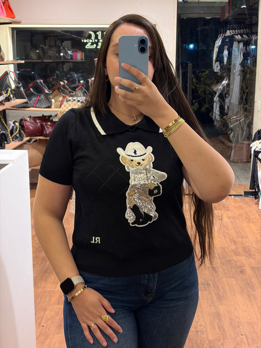 P O L O Bear Half Sleeves Collar Neck Knit T-shirt