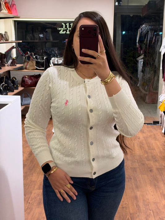 P O L O Cable-Knit Crewneck Cardigan