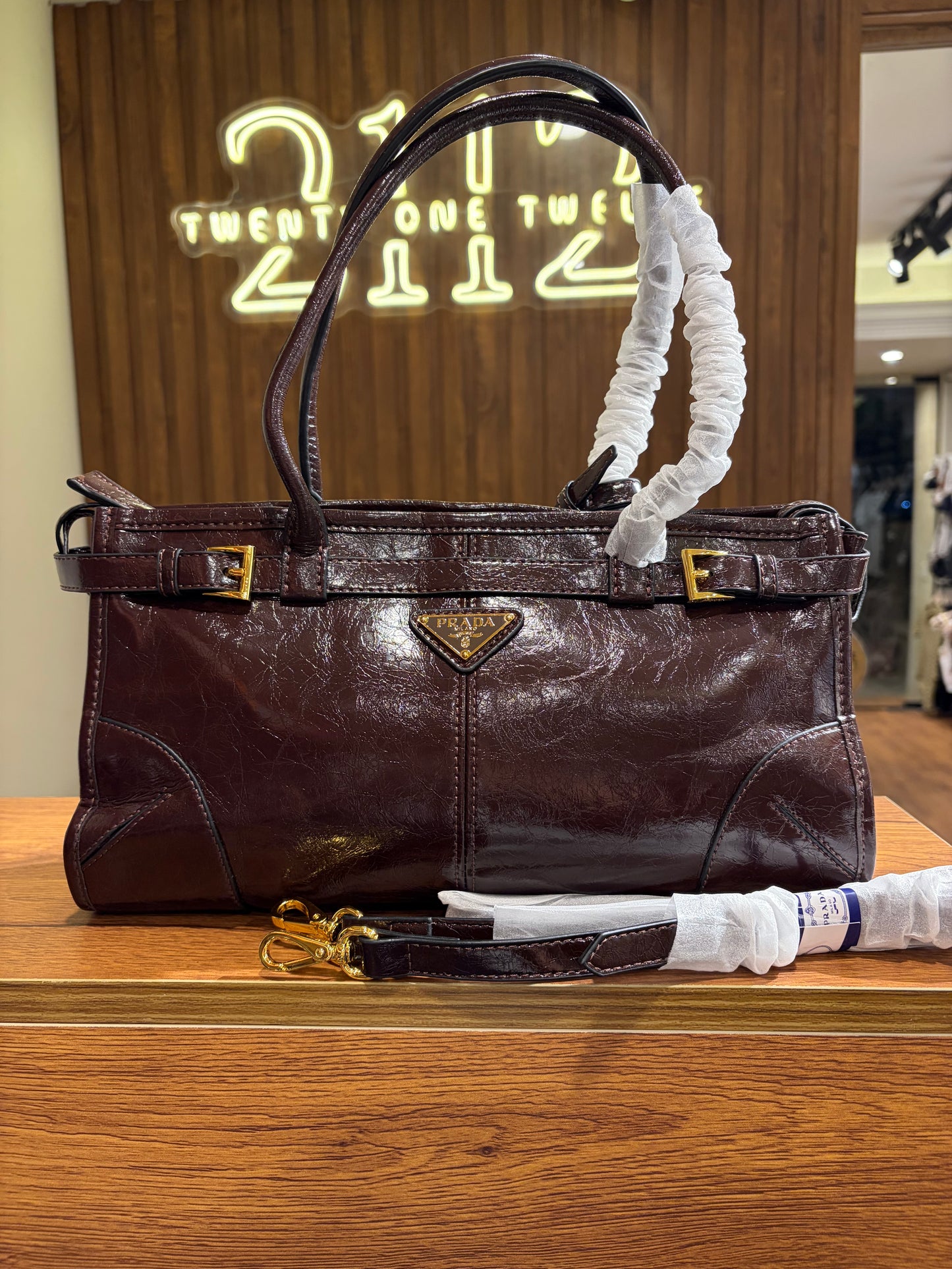 P R A D A Bonnie Medium Leather Handbag