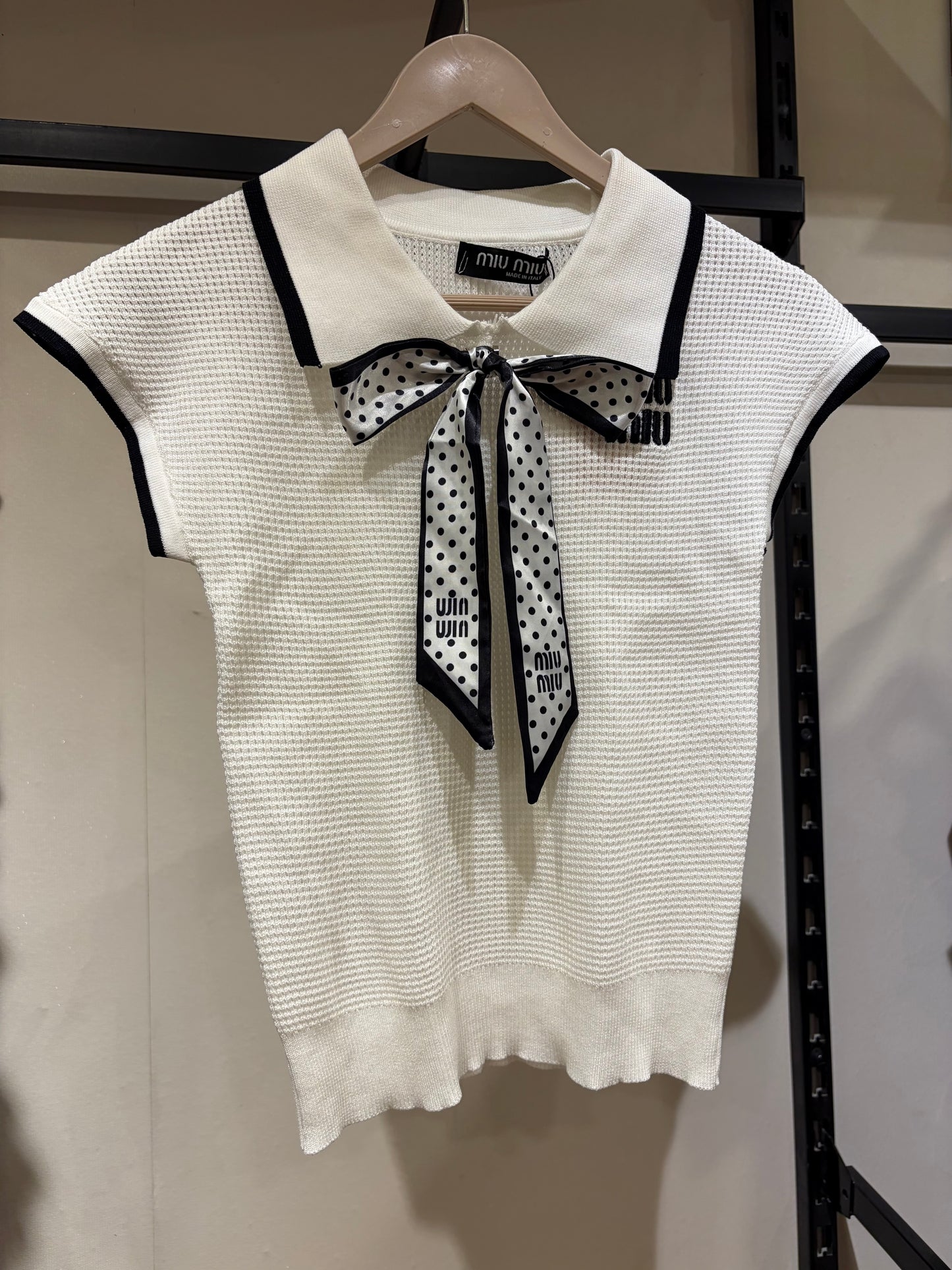 M I U M I U Bow Mesh Top