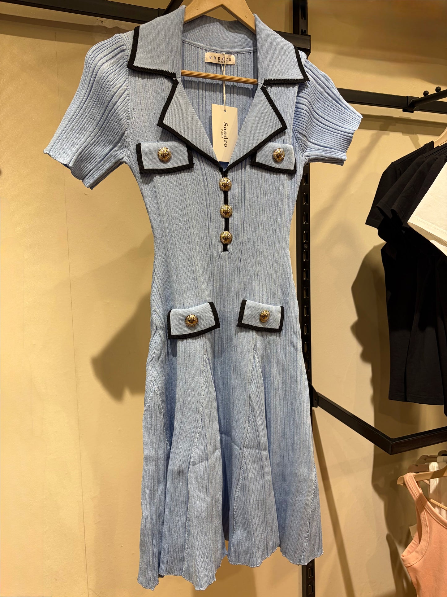 S A N D R O Knit Pockets Short Dress