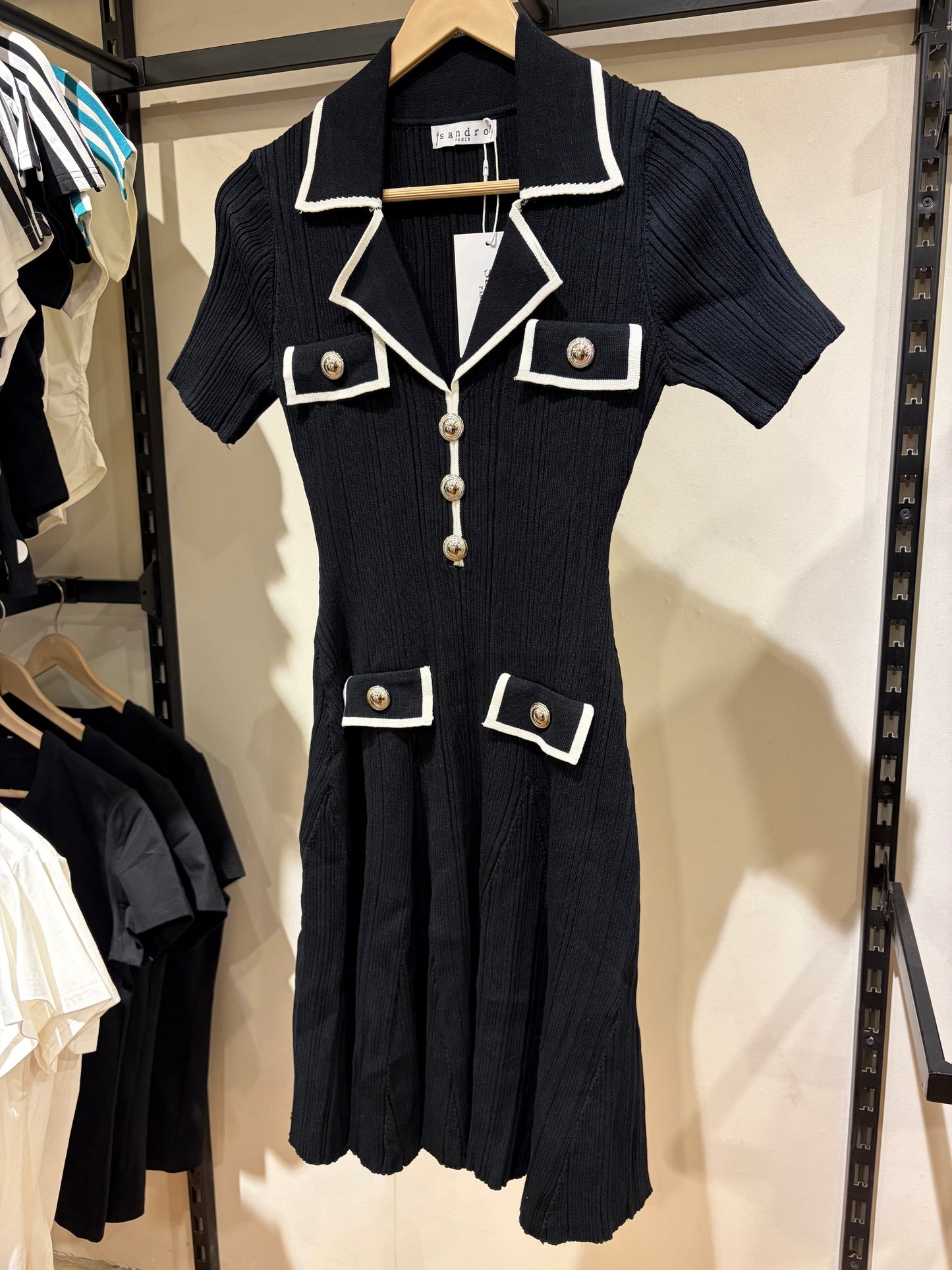 S A N D R O Knit Pockets Short Dress