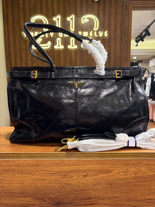 P R A D A Bonnie Large Leather Handbag