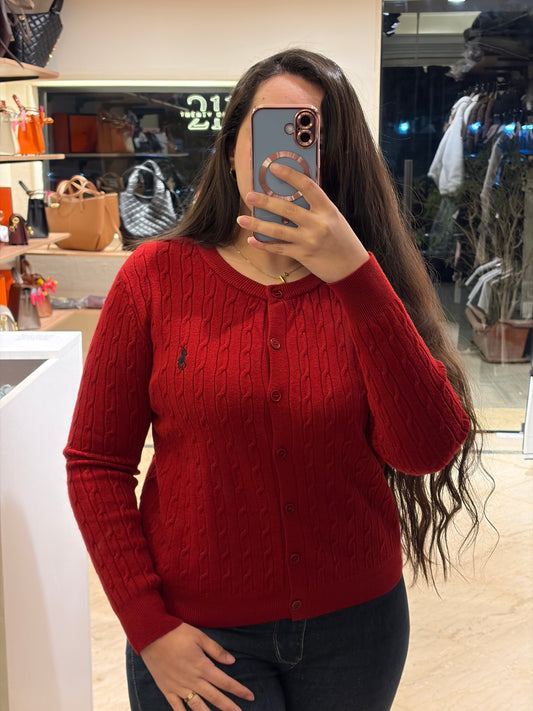 P O L O Cable-Knit Crewneck Cardigan