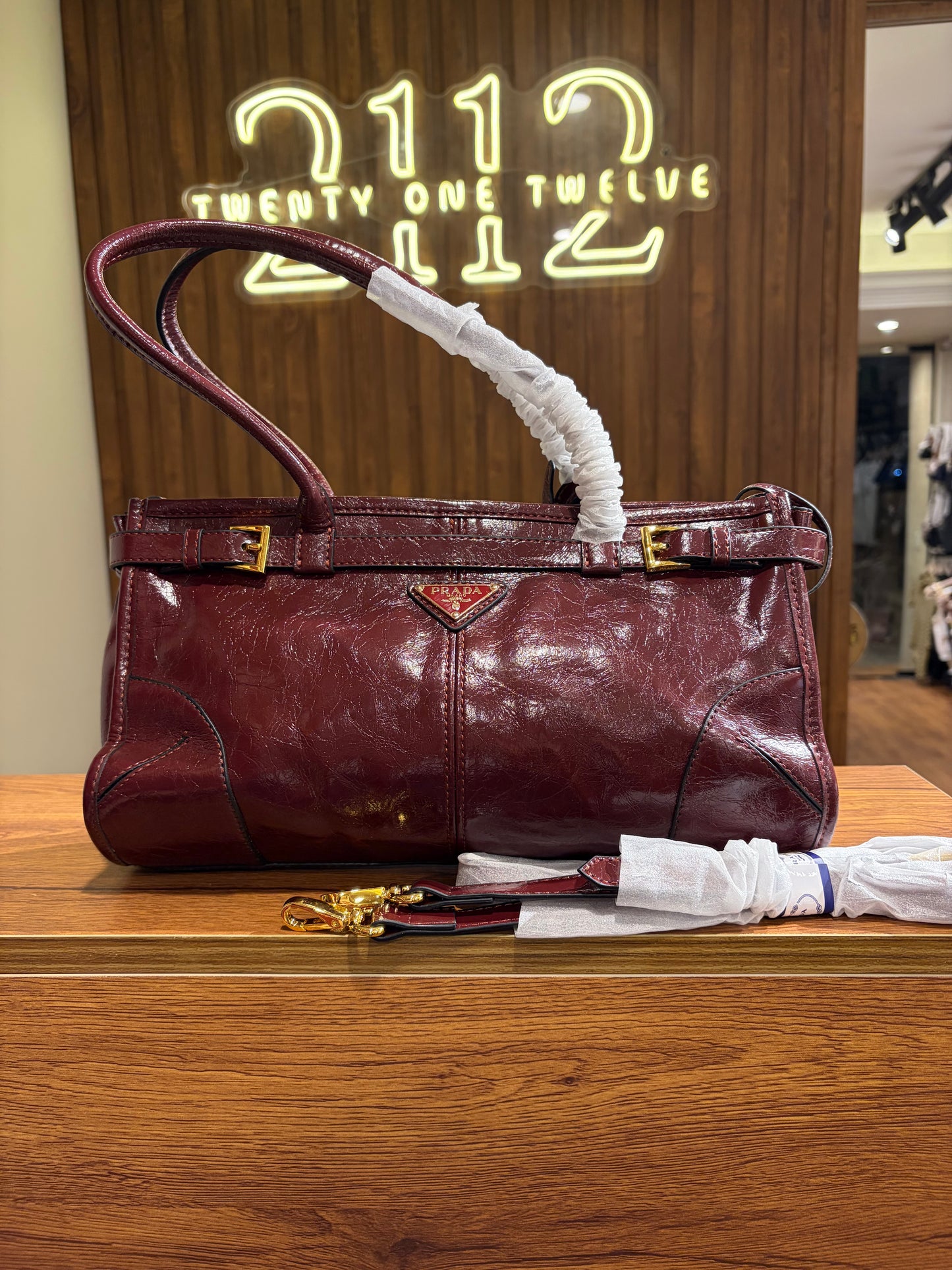 P R A D A Bonnie Medium Leather Handbag