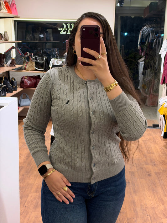 P O L O Cable-Knit Crewneck Cardigan