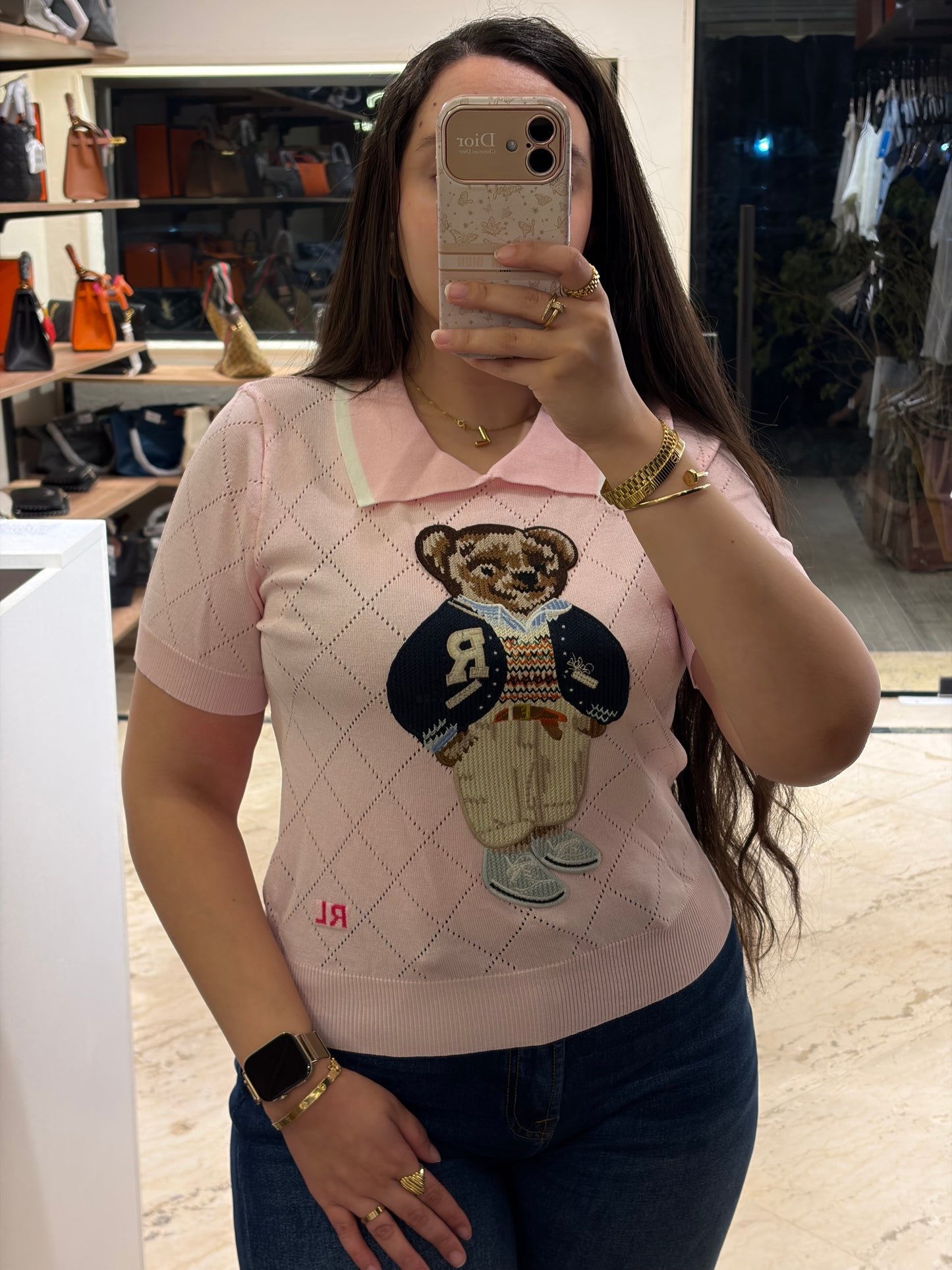 R A L P H Bear Half Sleeves Collar Neck Knit T-shirt