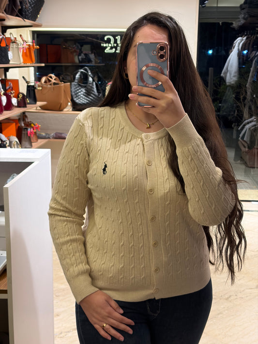 P O L O Cable-Knit Crewneck Cardigan