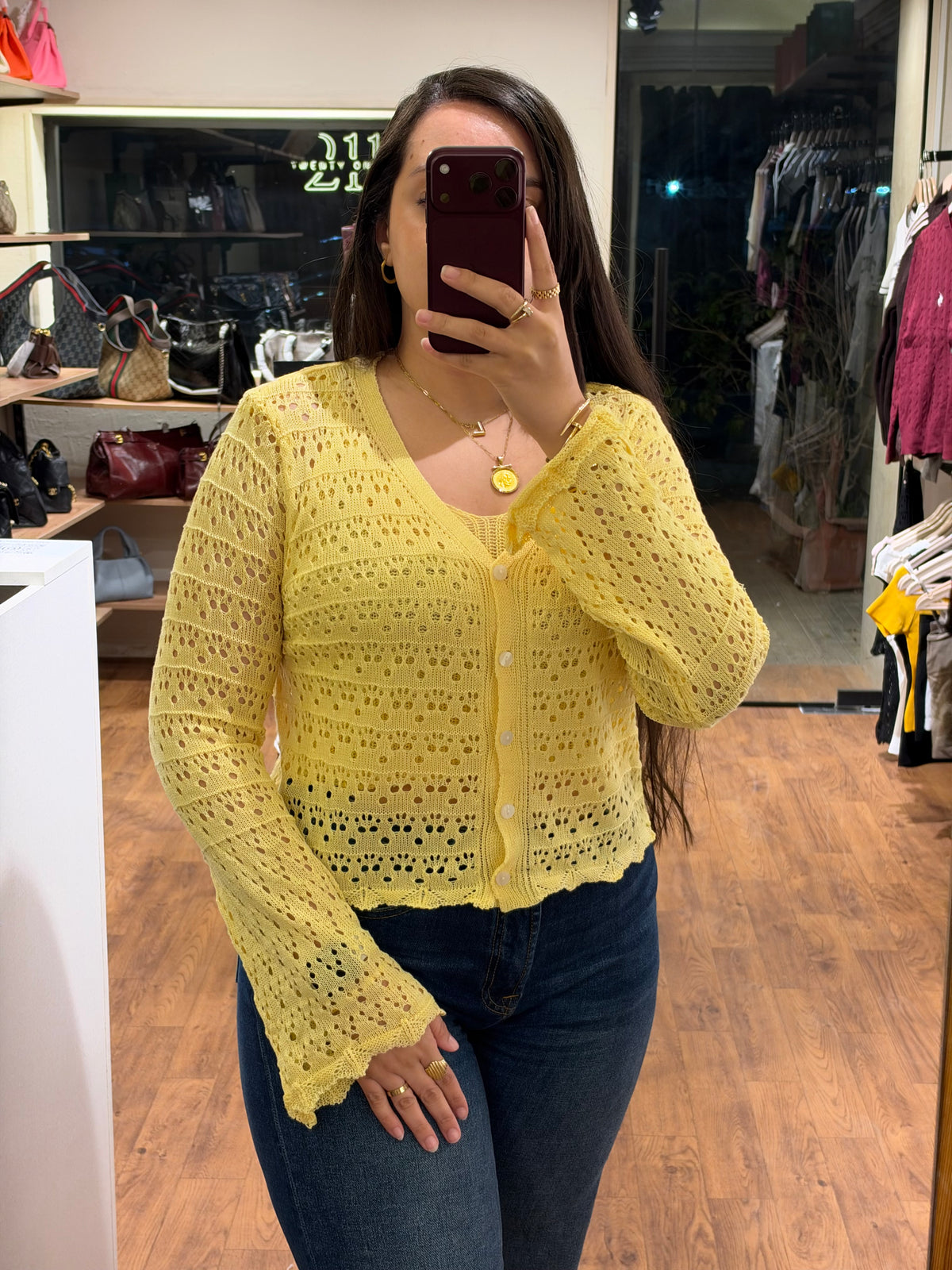 Mesh Cardigan & Top (2 Pieces)