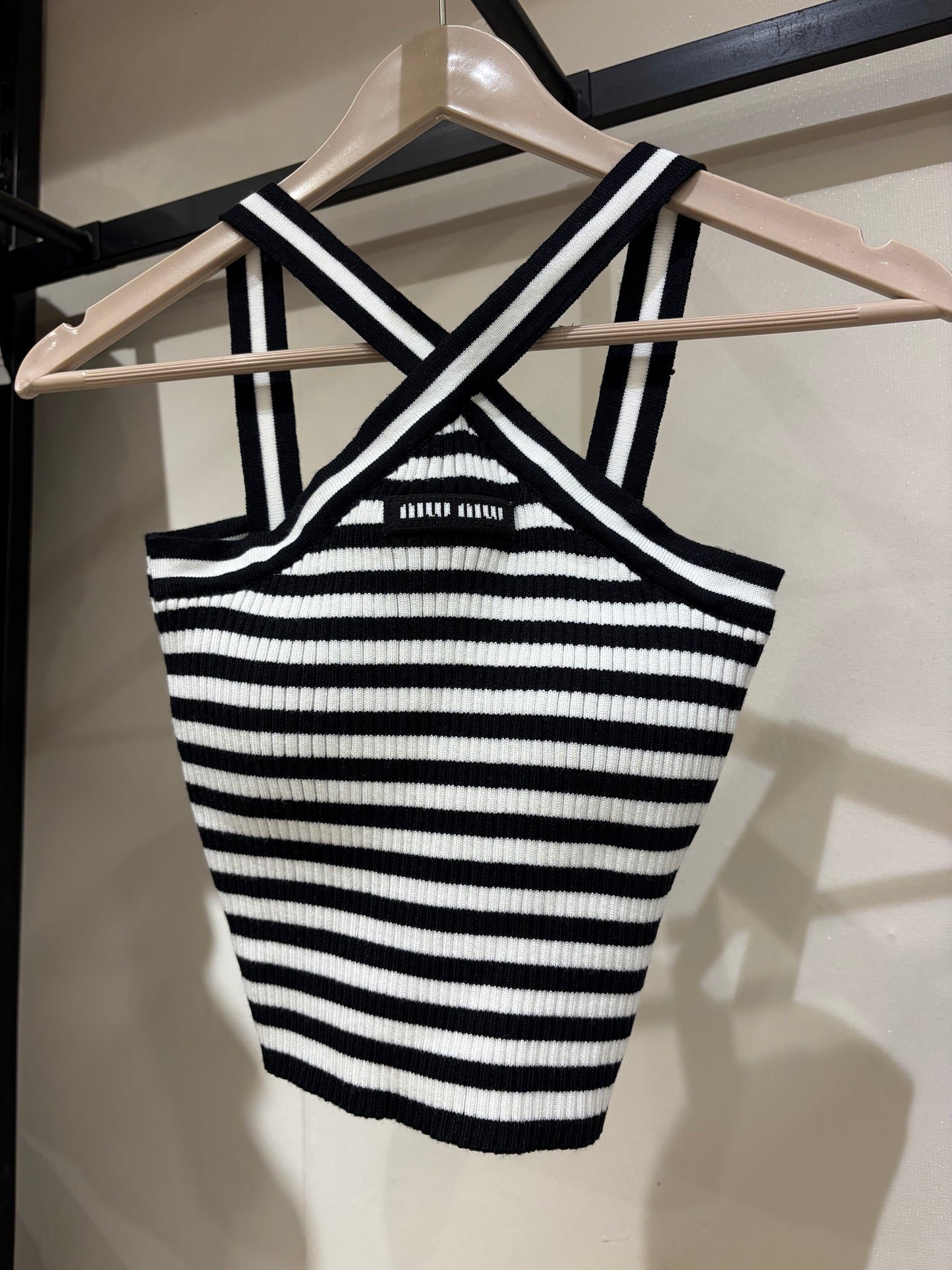 M I U M I U Striped Padded Cropped Top