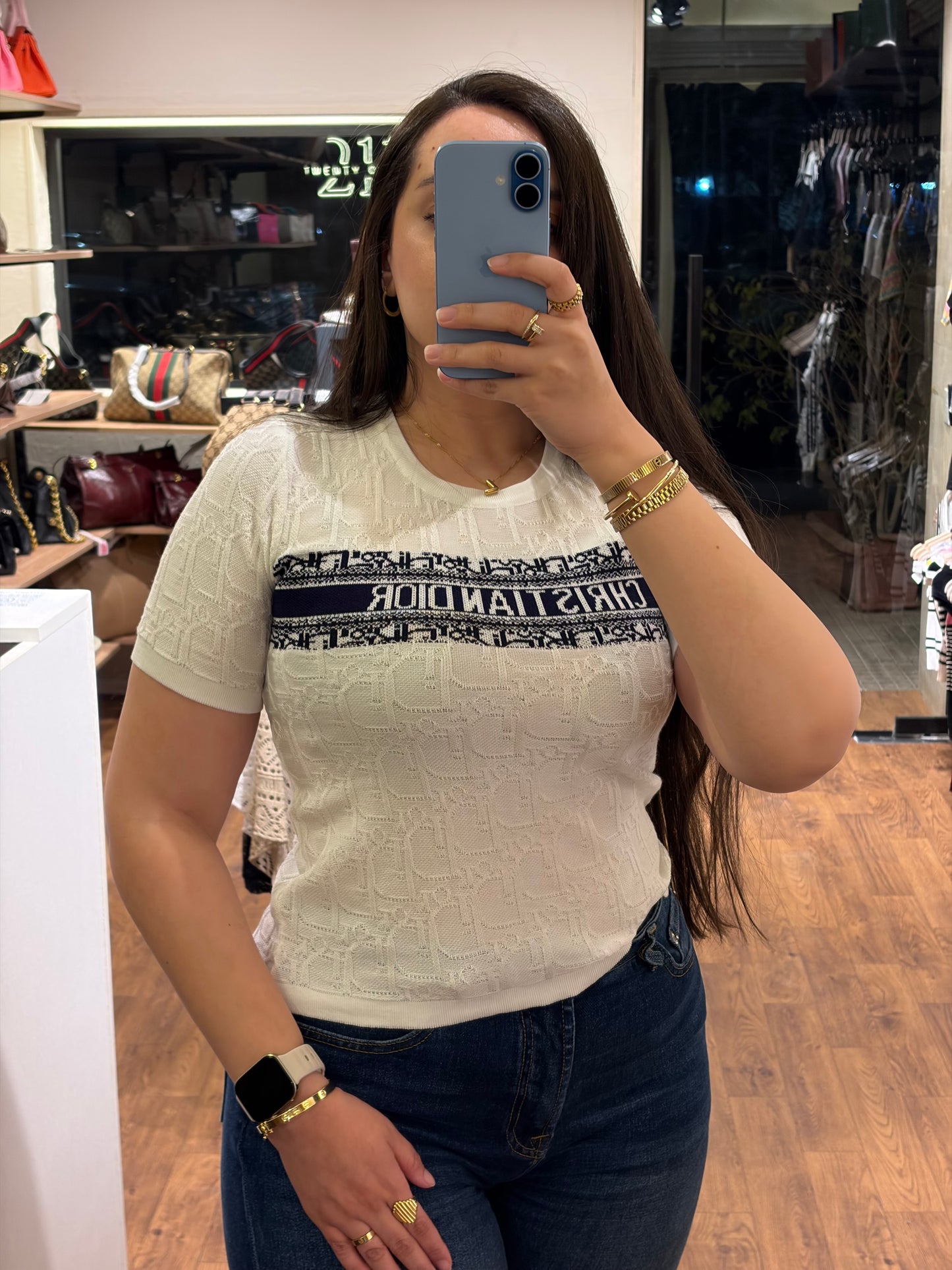D I O R Half Sleeves Knit Top