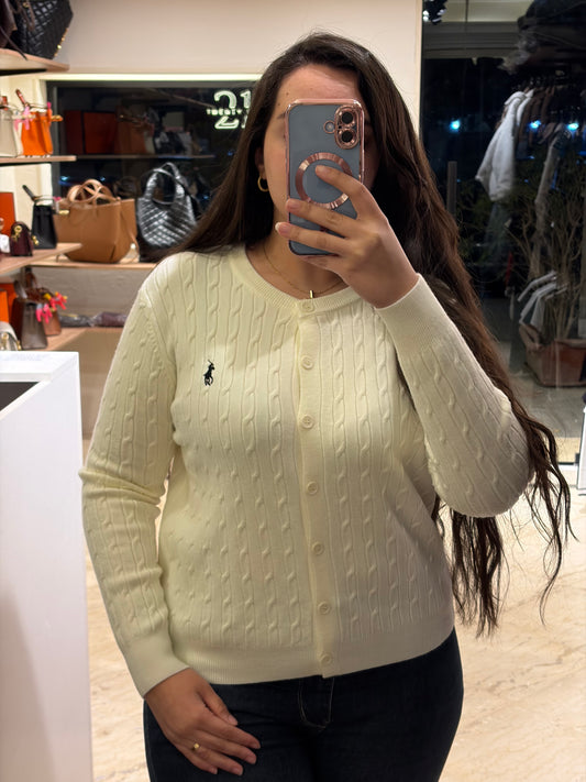 P O L O Cable-Knit Crewneck Cardigan