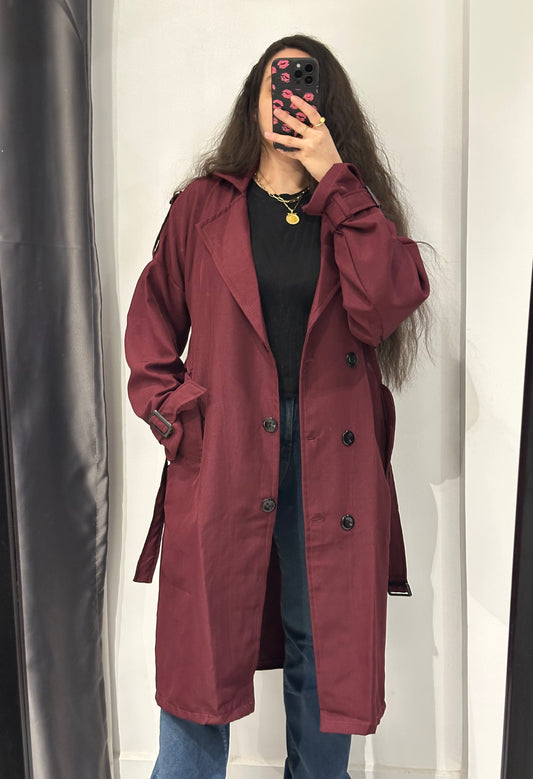 Burgundy trench coat