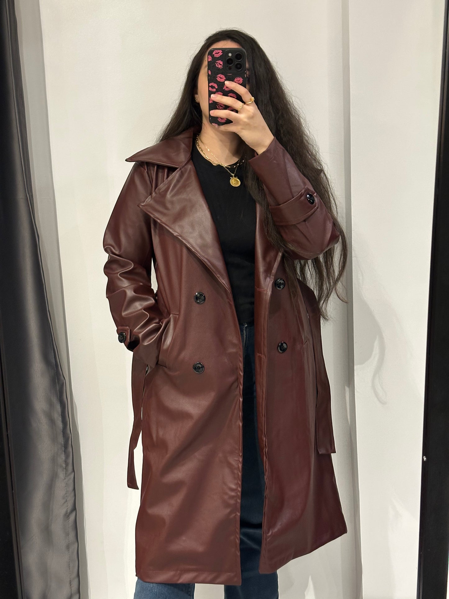 Burgundy leather coat